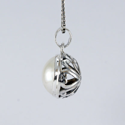 Genuine round white mabe pearl set in 925 sterling silver pendant, Natural large Mabe pearl 16 mm round