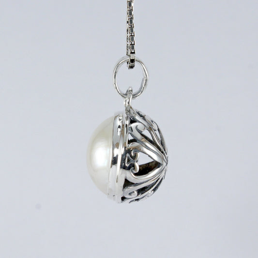 Genuine round white mabe pearl set in 925 sterling silver pendant, Natural large Mabe pearl 16 mm round