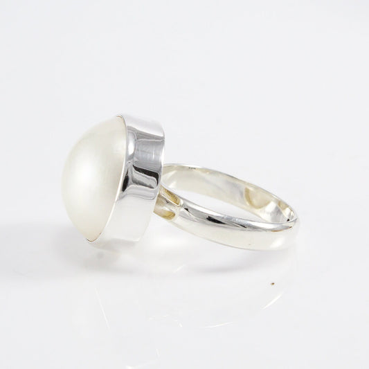 Handmade ring design 925 sterling silver with genuine cultured white mabe pearl, white mabe pearl ring, enchanting 16 mm round white mabe