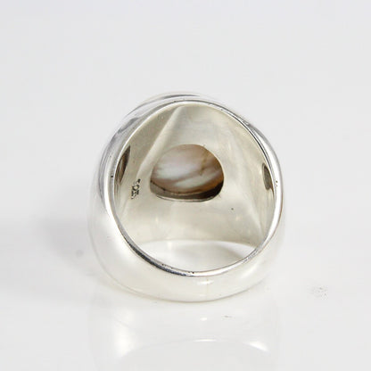 mabe pearl ring set in wide band 925 sterling silver, large pearl ring