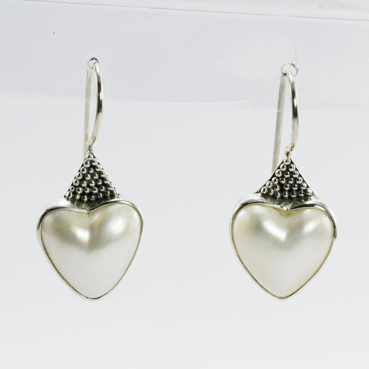 mabe pearl earrings 925 sterling silver heart shape decorated with dot ornament
