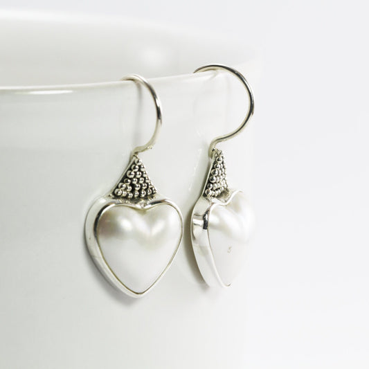mabe pearl earrings 925 sterling silver heart shape decorated with dot ornament