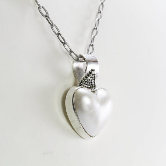 heart shape Mabe pearl pendant necklace set in 925 sterling silver 18*18 mm shape