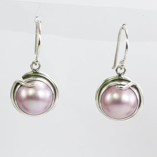 pink mabe pearl earrings 925 sterling silver 13 mm round