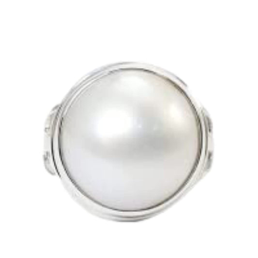 Bali Handmade triple shank ring design in 925 sterling silver with genuine white  Pacific Ocean mabe pearl, 16 MM white mabe pearl ring,