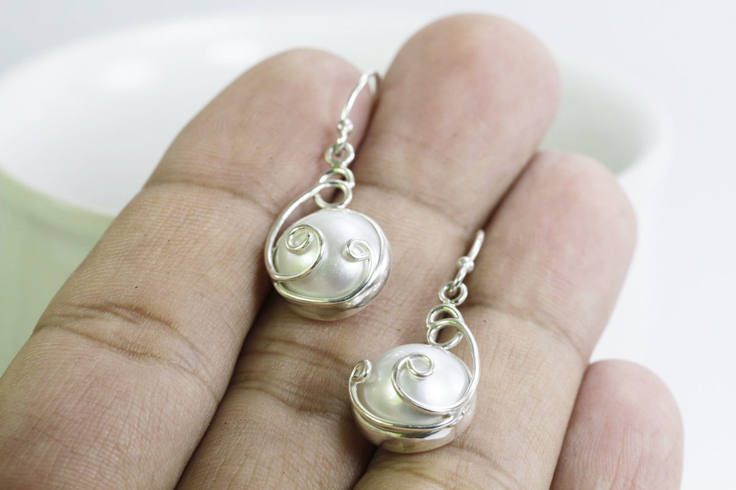 white mabe pearl earrings 925 sterling silver 13 mm round