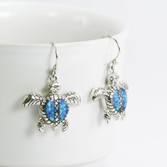 silver turtle earrings 925 sterling silver decorated with lab created opal