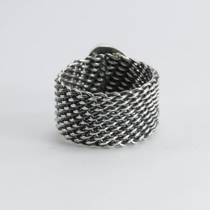 Handmade woven chain ring in 925 sterling silver with natural Australian Opal, Genuine fire Opal Ring