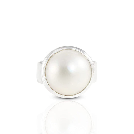 mabe pearl ring 14 MM set in wide band ring 925 sterling silver