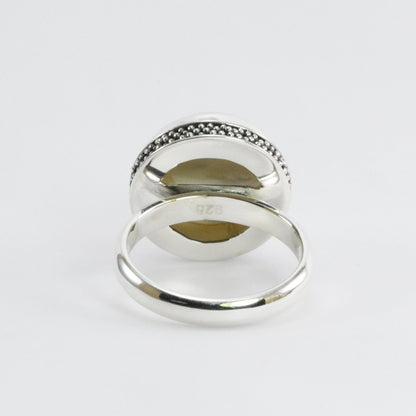 Genuine Round mabe pearl ring set in 925 sterling silver caviar dot carving