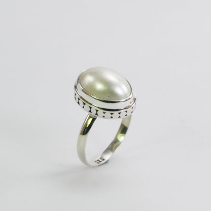 mabe pearl ring oval shape 925 sterling silver 15*10 mm decorated with Round dot ornament