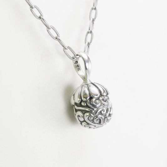Acorn pendant necklace 925 sterling silver with swirl filigree ornament art