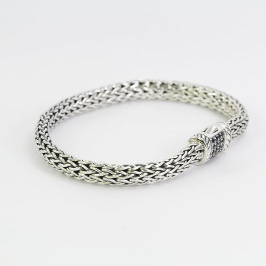 High Quality Bali handmade woven Dragon Bone chain 925 sterling silver bracelet 7.5" inch length decorated with genuine sapphire,