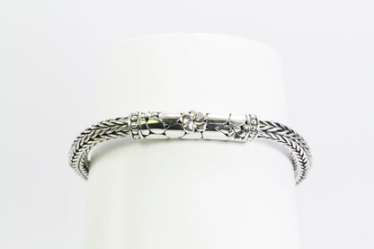 925 sterling silver bracelet Dragon Bone chain 7.5" inch length decorated with flower and rock ornament