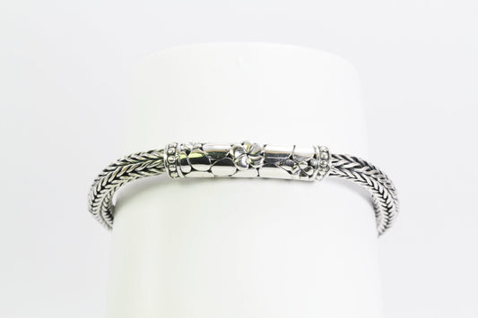 925 sterling silver bracelet Dragon Bone chain 7.5" inch length decorated with flower and rock ornament