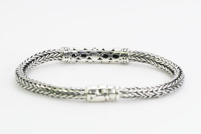 925 sterling silver bracelet Dragon Bone chain 7.5" inch length decorated with flower and rock ornament