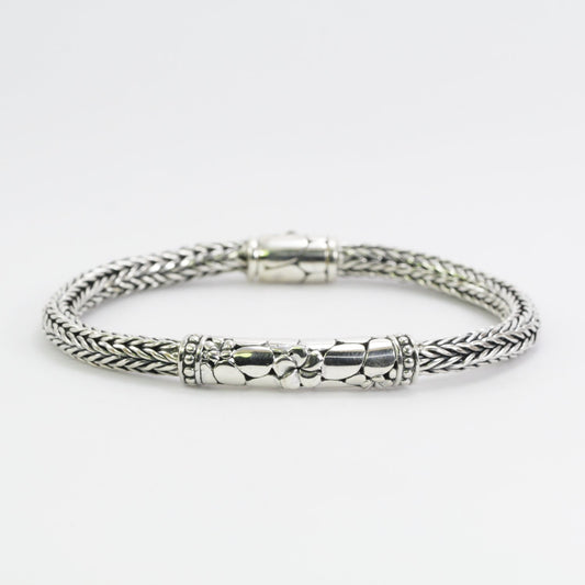 925 sterling silver bracelet Dragon Bone chain 7.5" inch length decorated with flower and rock ornament