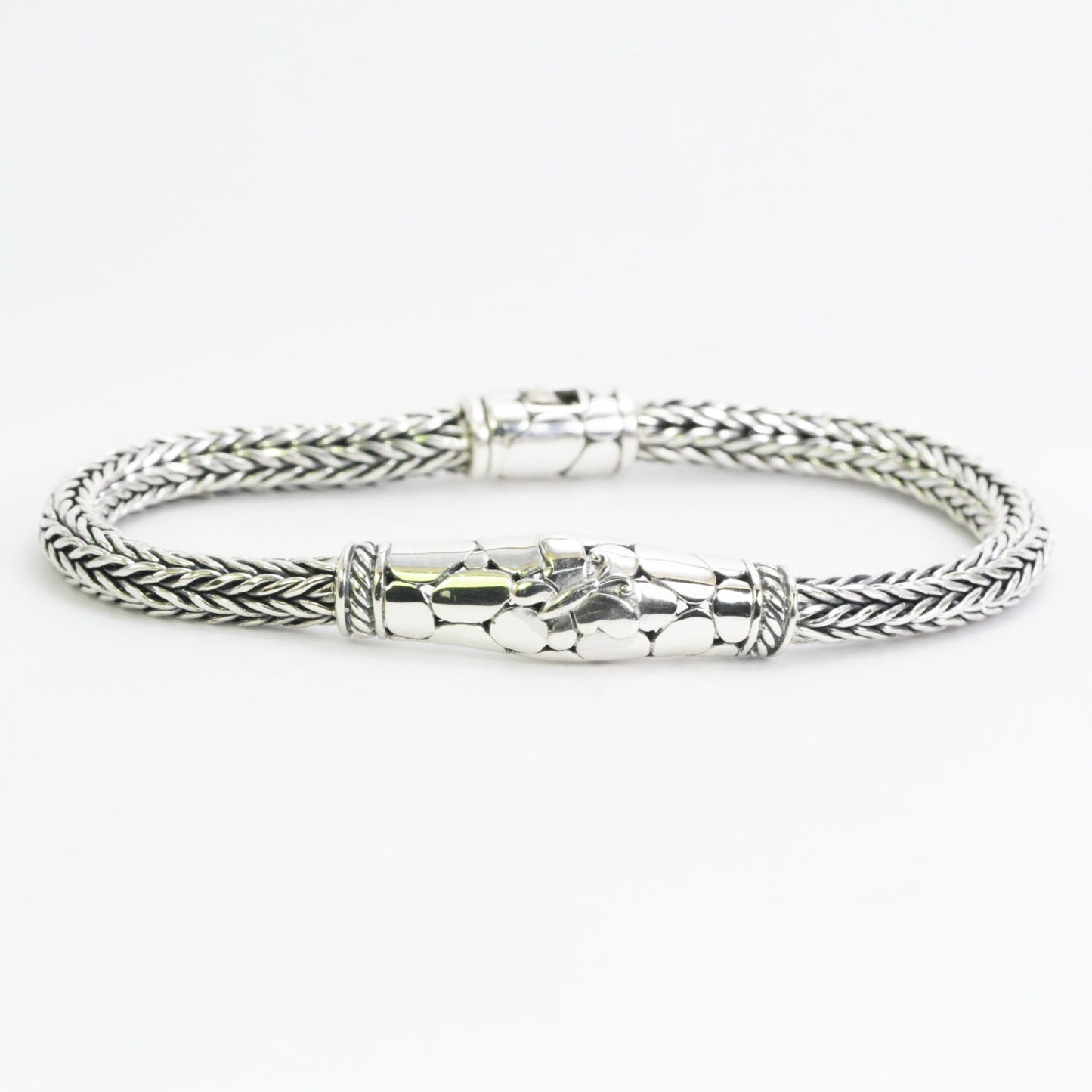 925 sterling silver bracelet 6MM round woven chain 7.5" inch length decorated with butterfly ornament