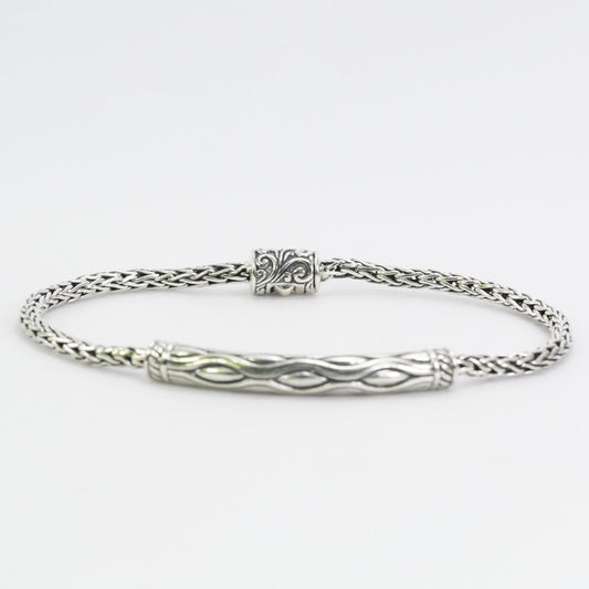 foxtail  bracelet 925 sterling silver 7.5" inch length decorated with wooden art ornament