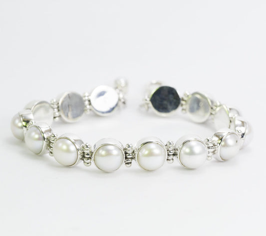 pearl bracelet 925 sterling silver 7.5-8" inch with genuine 9 mm fresh water pearl set in , lobster clasp lock