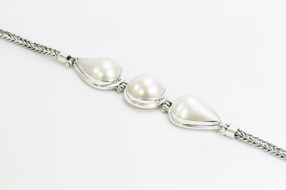 mabe pearl bracelet set in Handmade foxtail chain bracelet 7.5-8" inch 925 sterling silver and lobster clasp