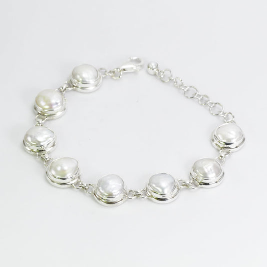 link bracelet 7.5"-8.5" inch with natural Baroque Biwa Pearl set in 925 sterling silver with lobster claw