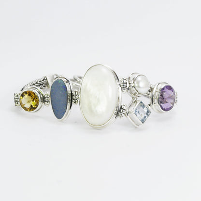 Multi Gems stones bracelet 7" inch 925 sterling silver foxtail chain