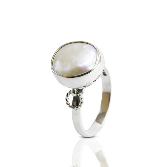 Bali Handmade 925 sterling silver with gorgeous and natural biwa pearl ring, beautiful bali design biwa ring, natural baroque pearl ring