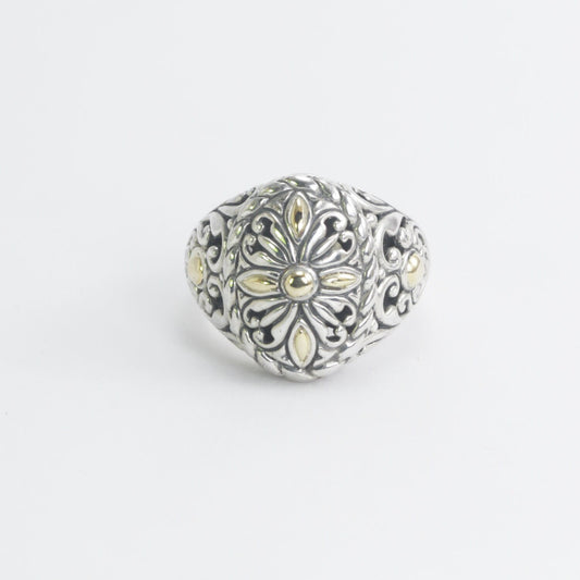925 sterling silver ring Bali-inspired ornament art with 18K yellow gold layer