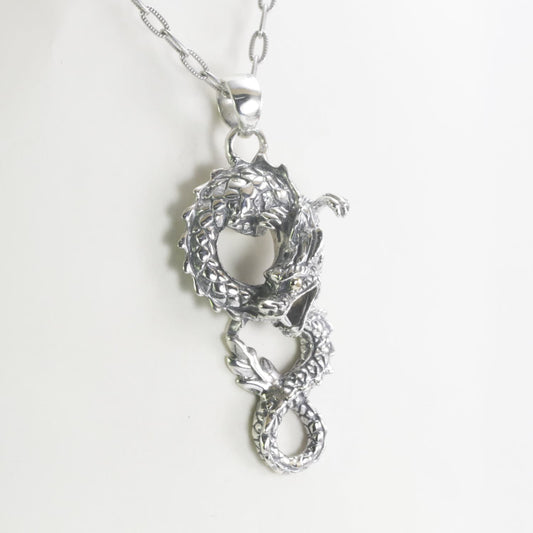 Realistic 925 sterling silver dragon necklace pendant decorated with 18K yellow gold on the eye, dragon pendant silver