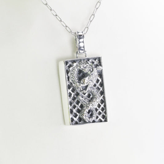silver dragon necklace pendant decorated with 18K yellow gold on the eye, dragon pendant silver
