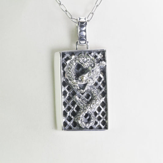 silver dragon necklace pendant decorated with 18K yellow gold on the eye, dragon pendant silver