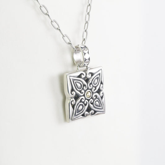 square pendant necklace 925 sterling silver decorated with cakra filigree ornament and 18K real gold