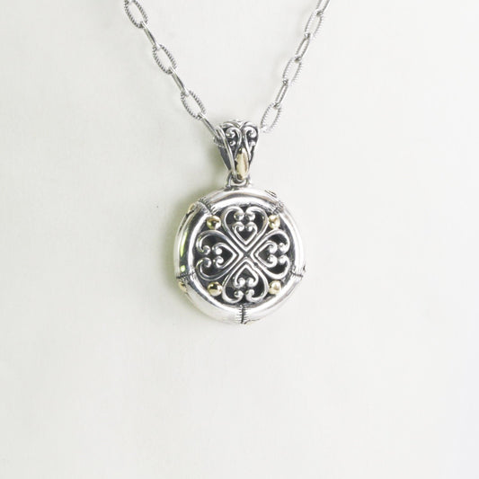 Round pendant 925 sterling silver with Bamboo filigree art pattern decorated with 18K real Gold