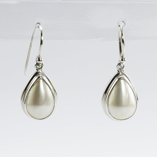beautiful tear drop mabe pearl set in 925 sterling silver dangle earrings, pear - shape mabe 36 mm drop length,