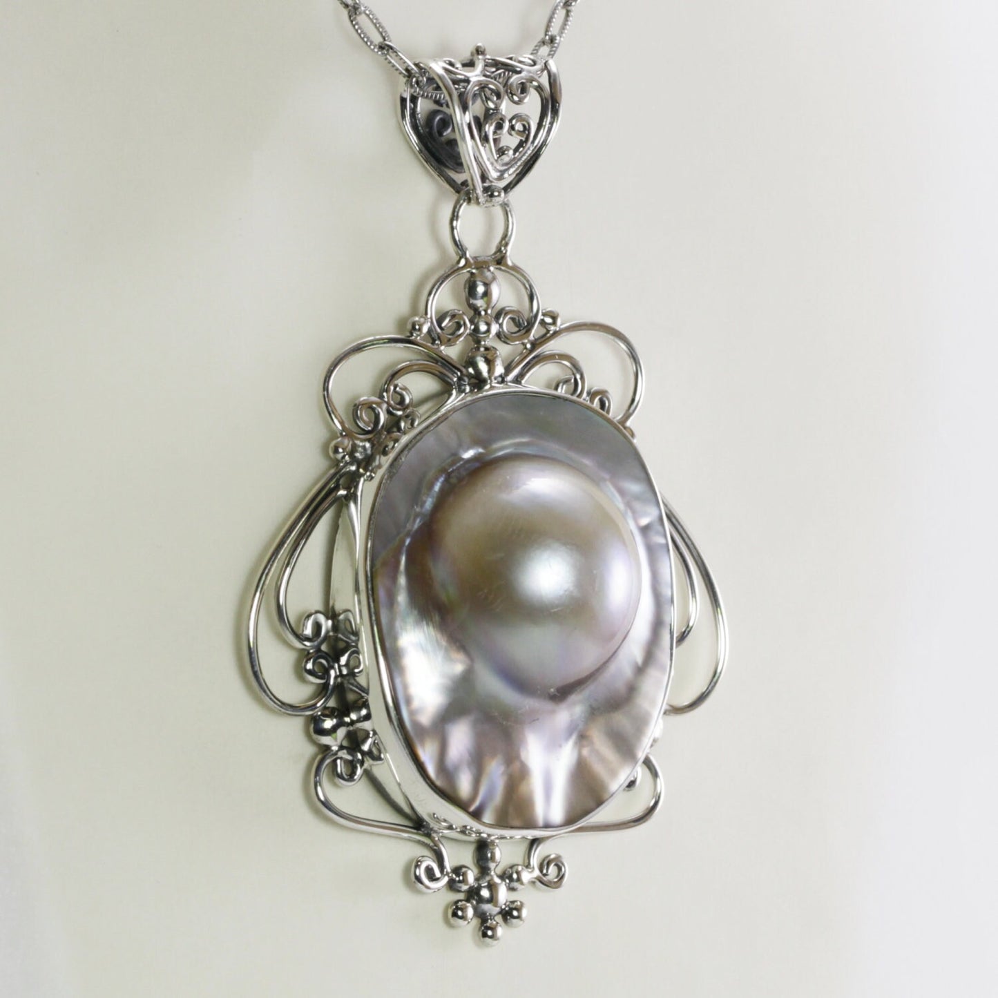 blister pearl pendant necklace 925 sterling silver 29 mm , large pearl pendant