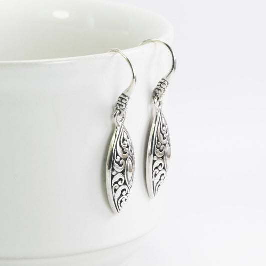 marquise earrings 925 sterling silver dangle drop decorated with swirl filigree