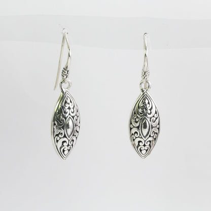 marquise earrings 925 sterling silver dangle drop decorated with swirl filigree