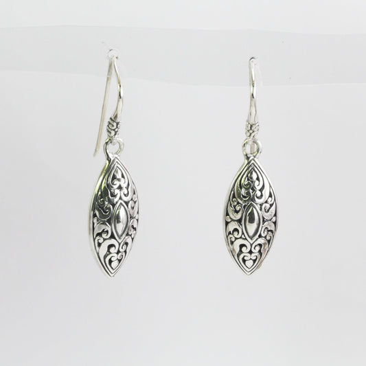 marquise earrings 925 sterling silver dangle drop decorated with swirl filigree