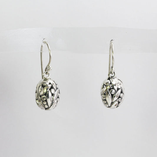 dangle drop silver earrings handcrafted rice Padi beads