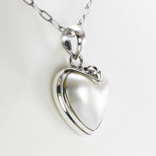 Genuine 19*19 MM heart shape Mabe pearl set in 925 sterling silver pendant bezel set decorated with flower filigree, heart pearl pendant