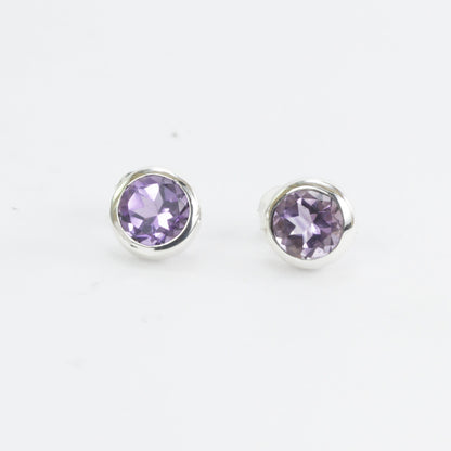 Natural Peridot stud earrings set in 925 sterling silver push back closure 7 mm round