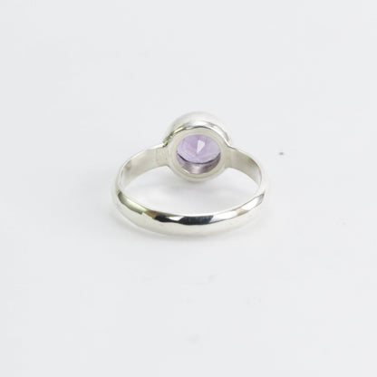 Amethyst solitaire ring for women 7 mm round handmade bezel set in 925 sterling silver