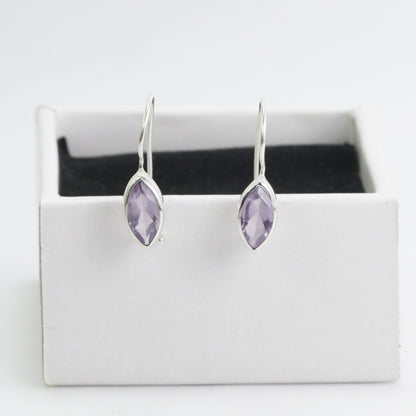 Blue Topaz Kidney Earrings bezel set in  dangle 925 sterling silver 5*10 mm marquise dangle drop