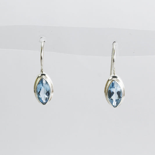Blue Topaz Kidney Earrings bezel set in  dangle 925 sterling silver 5*10 mm marquise dangle drop