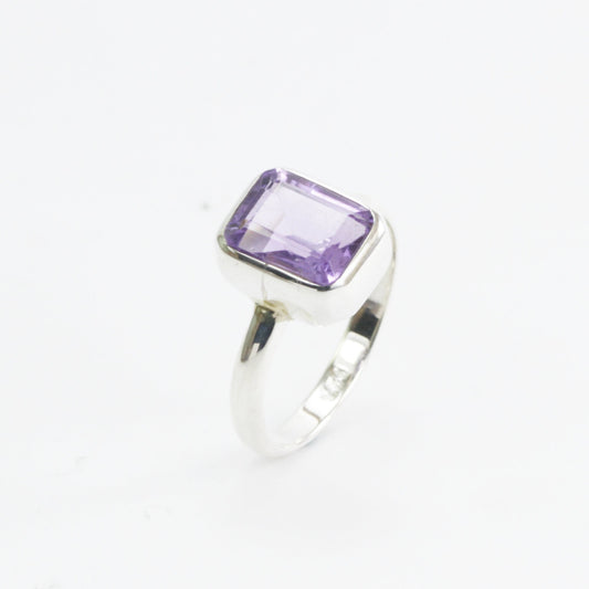solitaire ring 925 sterling silver with genuine amethyst 7*9 mm Octagon