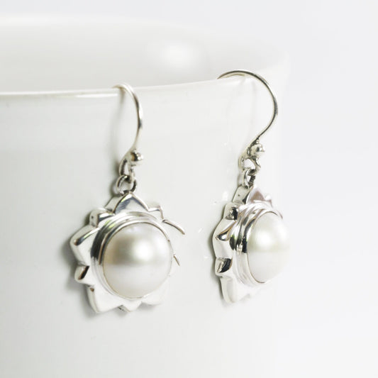 white mabe pearl earrings 925 sterling silver, star silver earrings