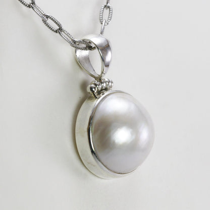 white mabe pearl pendant necklace 925 sterling silver