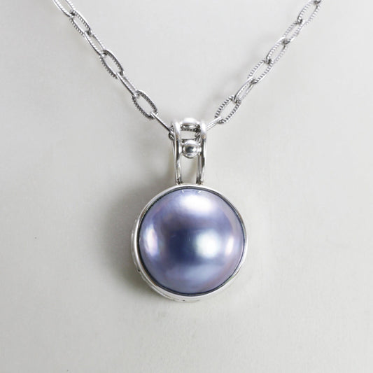 blue mabe pearl pendant necklace 925 sterling silver decorated with filigree ornament