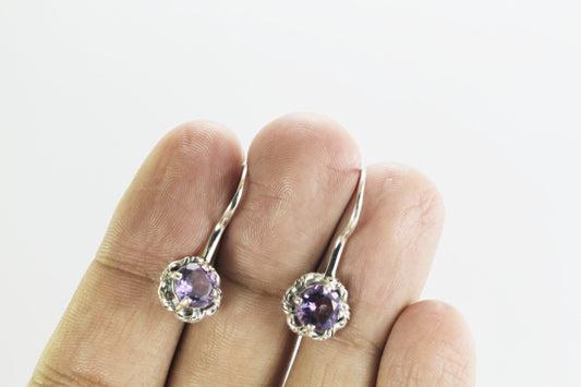 Blue Topaz Earrings dangle 925 sterling silver 7 mm round drop decorated with rope cable edge